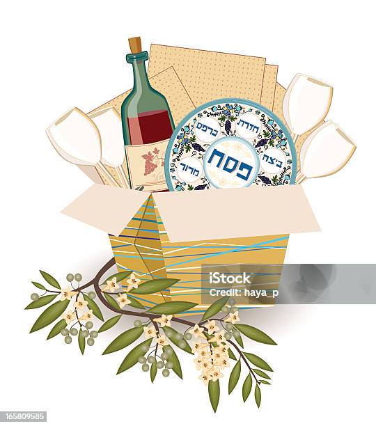 Pesach Symbole Z Gałązka Oliwna - Stockowe grafiki wektorowe i więcej obrazów Pesach - Pesach, Alkohol - napój, Bez ludzi