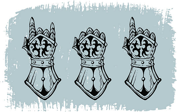 Heavy metal gloves Heavy metal gloves made from sketch. Grunge background on another layer. CorelDRAW 10 file attached. body armor stock illustrations