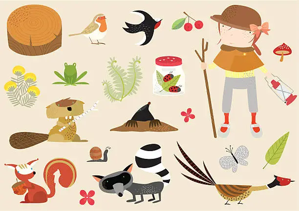 Vector illustration of creatures in the woodlands