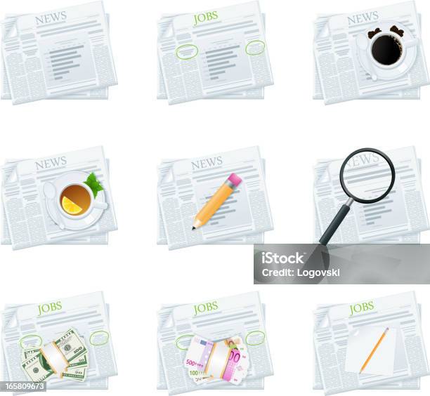 Newspaper Icons Stock Illustration - Download Image Now - Euro Symbol, Newspaper, Arts Culture and Entertainment