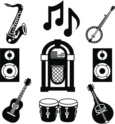 A vector illustration of icons with a music party theme.