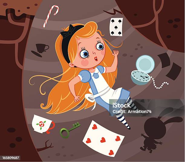 Alice And The Rabbit Hole Stock Illustration - Download Image Now - Alice in Wonderland - Fictional Character, Hole, Falling