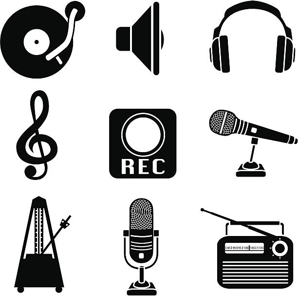 music icons A vector illustration of icons with a music theme. radio silhouettes stock illustrations