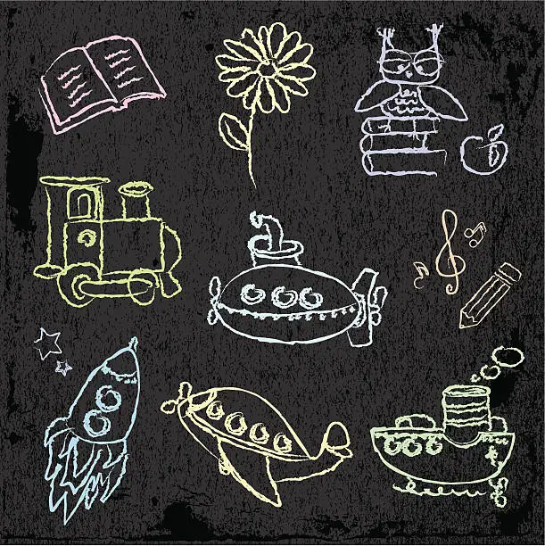 Vector illustration of Kids color chalk drawings