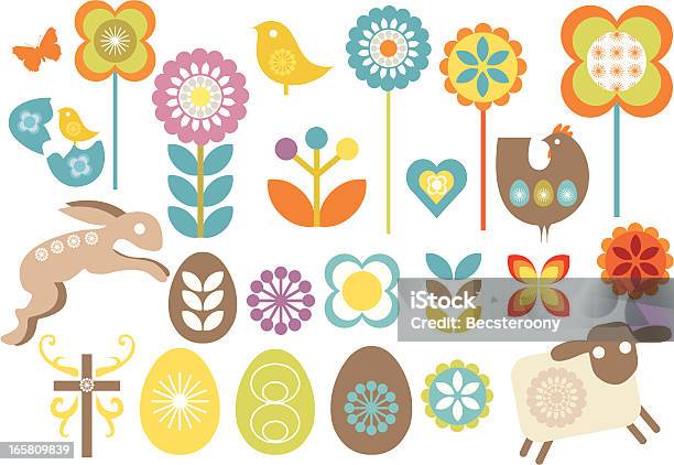 Zestaw Retro Wielkanoc Elementy Projektu - Stockowe grafiki wektorowe i więcej obrazów Wielkanoc - Wielkanoc, Abstrakcja, Bez ludzi