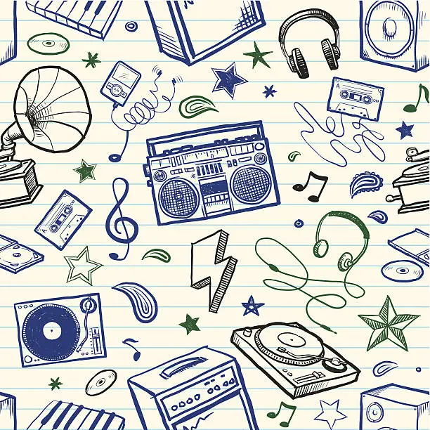 Vector illustration of Seamless sketchy music background