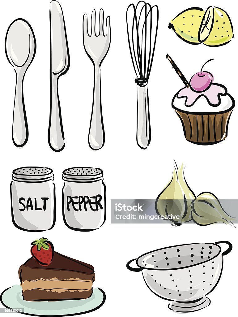 Food and Kitchen free hand style kitchen set for design icon.File in layers for easy editing and change colors. Arts Culture and Entertainment stock vector