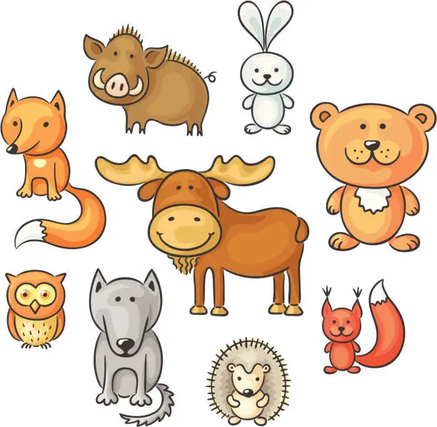 Vector illustration of Forest animals