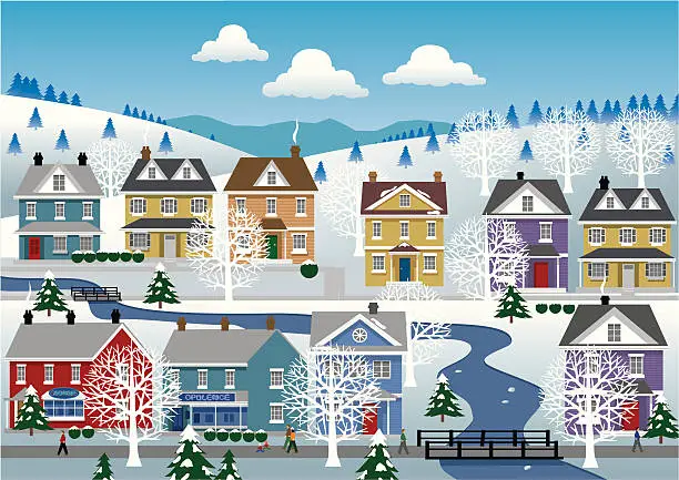 Vector illustration of Country Village in Winter