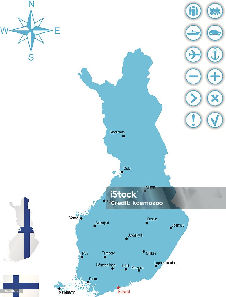 Finland http://dikobraz.org/map_2.jpgDetailed map of Finland with capital, flag and navigation icon Finland stock vector