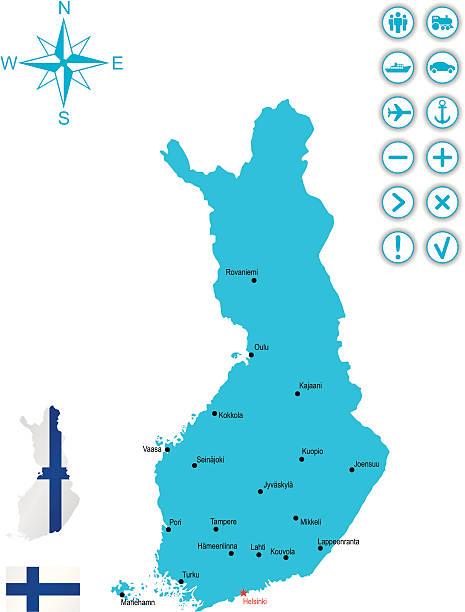 Finland http://dikobraz.org/map_2.jpgDetailed map of Finland with capital, flag and navigation icon map of helsinki finland stock illustrations
