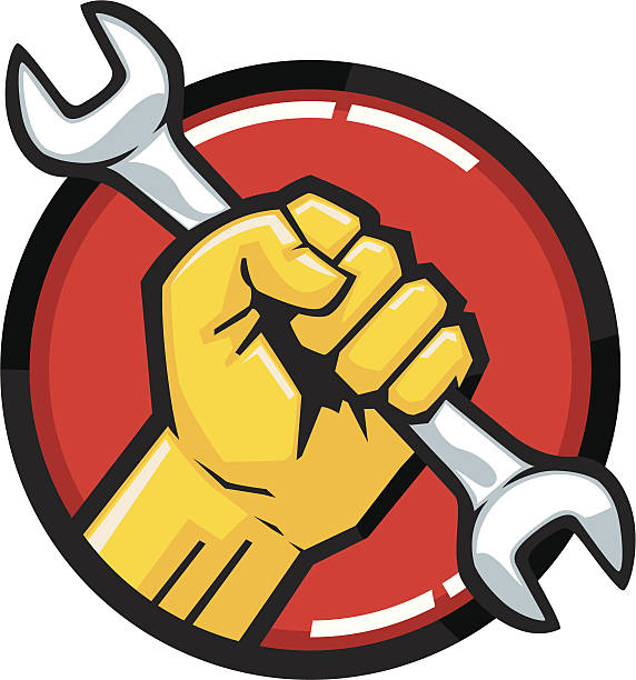 wrench fist illustration of a wrench being held by a cartoon fist hand wrench stock illustrations