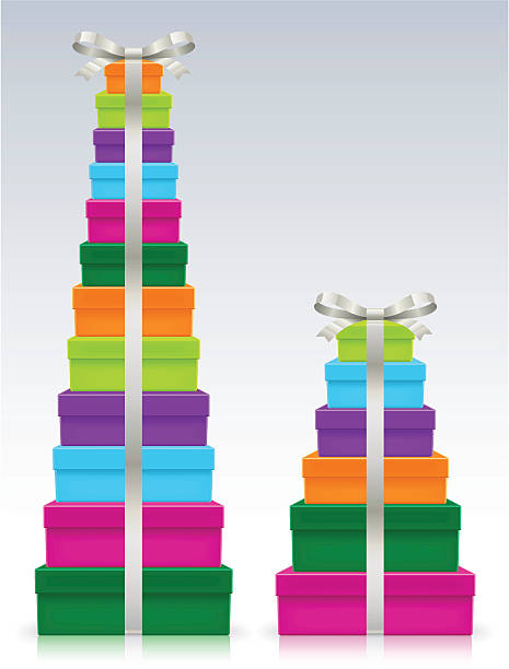 Colorful stack of presents with ribbon vector art illustration