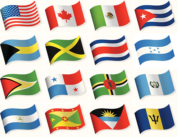 illustrazioni stock, clip art, cartoni animati e icone di tendenza di serie di bandiere nord e centro america - barbados flag illustrations