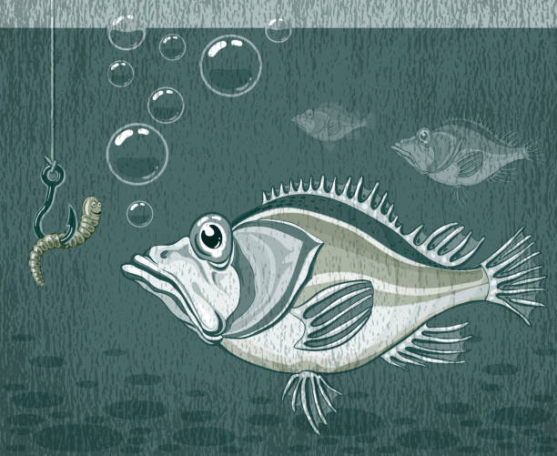 ryby i robak - animal animal themes sea below stock illustrations