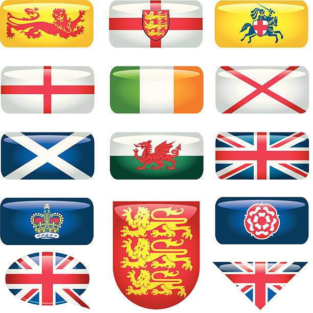 영국 직사각-포석 heraldic - flag welsh flag northern ireland flag republic of ireland stock illustrations