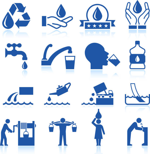экономия воды векторный икона set роялти-фри - sustainable resources water conservation water faucet stock illustrations