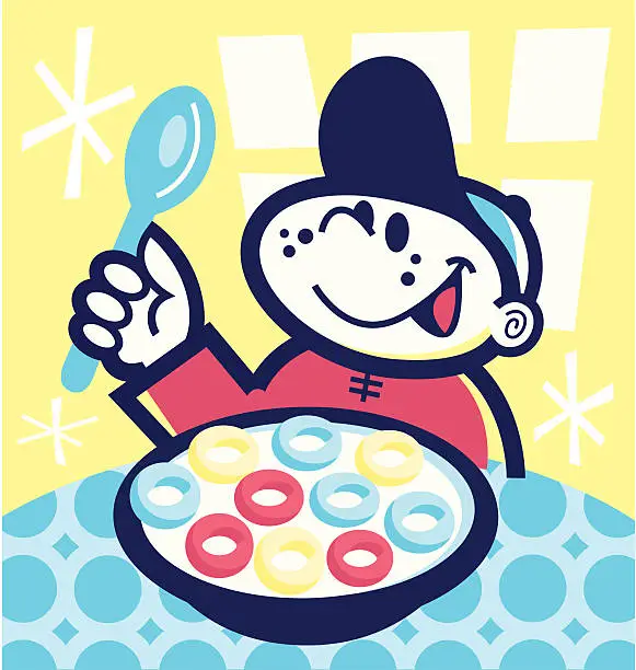 Vector illustration of boy eating cereal