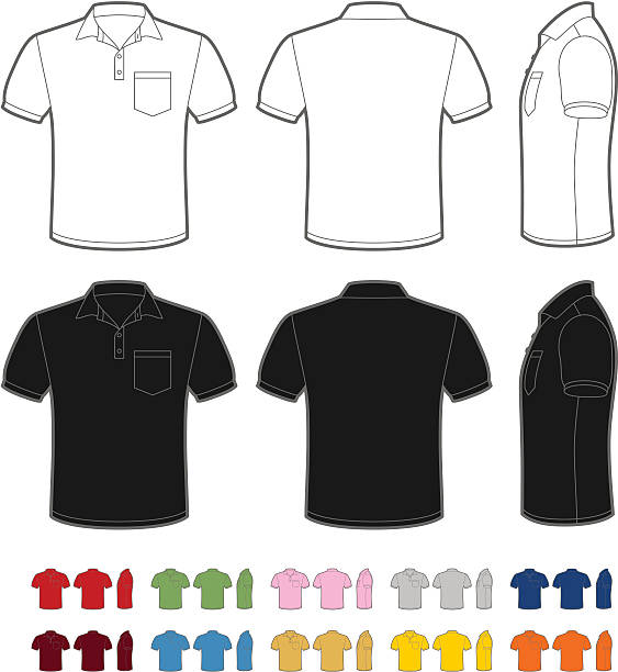 Men's polo shirt Vector illustration of classic men's polo. Front, rear and side views. Easy color change. polo shirt stock illustrations