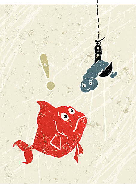Big Fish Sees A Little Worm On Hook Stock Illustration - Download