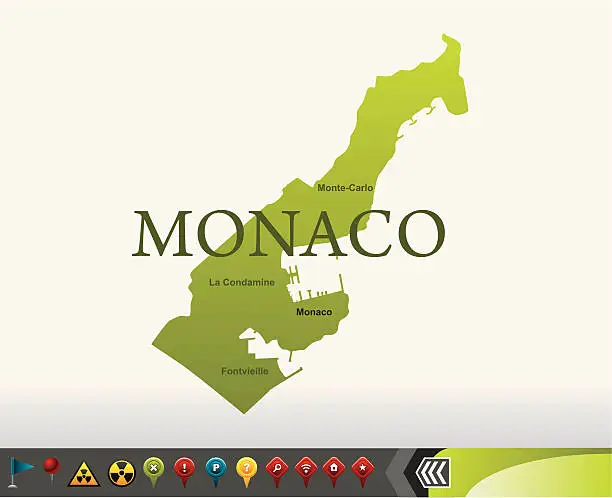 Vector illustration of Monaco map with navigation icons