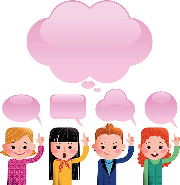 Vector illustration of Women and Speech Bubbles.