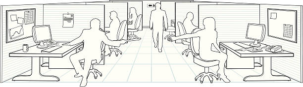 Call Center Call center with people corporate office cubicle stock illustrations