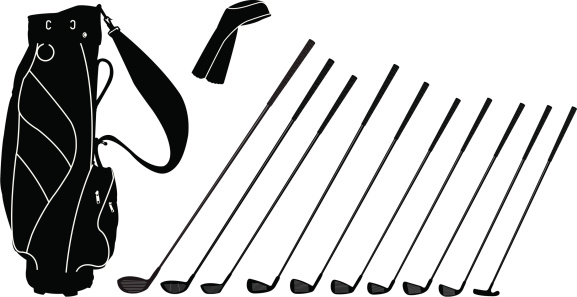 Golf Clubs and Bag. Tight silhouette illustrations of golf clubs, golf bag and club sock. Check out my 