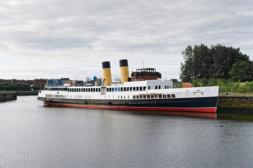 Glasgow, UK, May 27th 2023, Queen Mary Ship moored on the River Clyde at the Glasgow