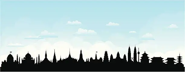 Vector illustration of Asian Skyline (Buildings Are Detailed, Moveable and Complete)