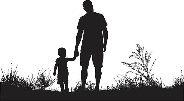 Dad'n Son Vector Silhouette Vector Silhouette father kid stock illustrations