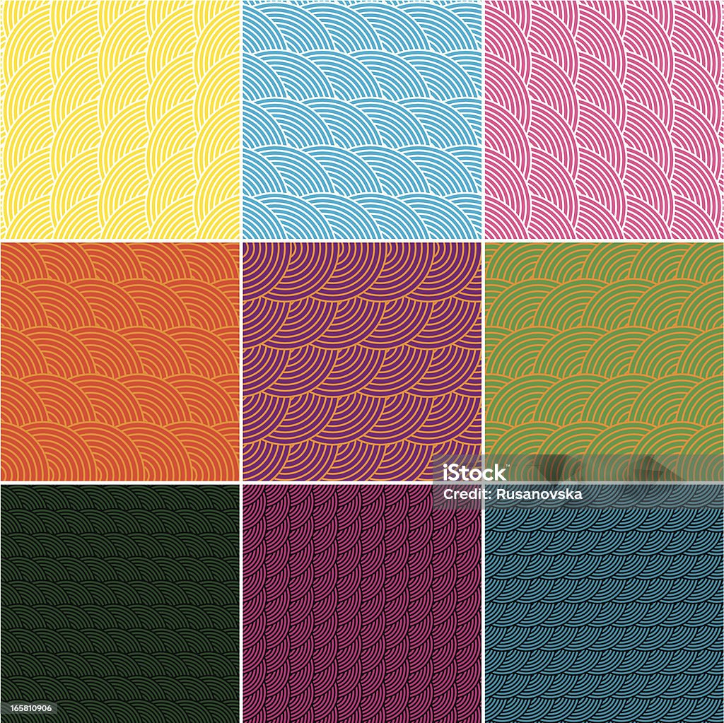 Conjunto de padrões geométricos sem costura colorido - Vetor de Cultura Japonesa royalty-free