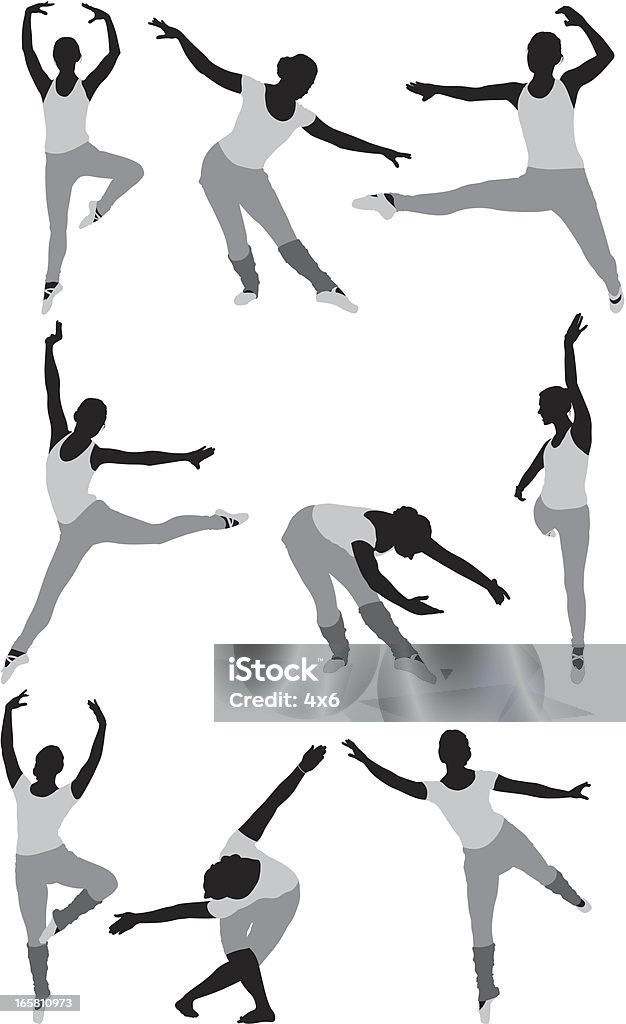 Múltiples imágenes de una mujer bailando - arte vectorial de Acróbata libre de derechos