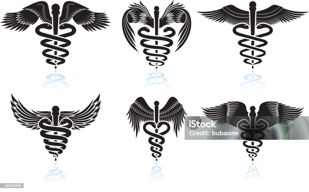 Medical Caduceus & preto e branco royalty free vector Conjunto de ícones - Vetor de Caduceu royalty-free