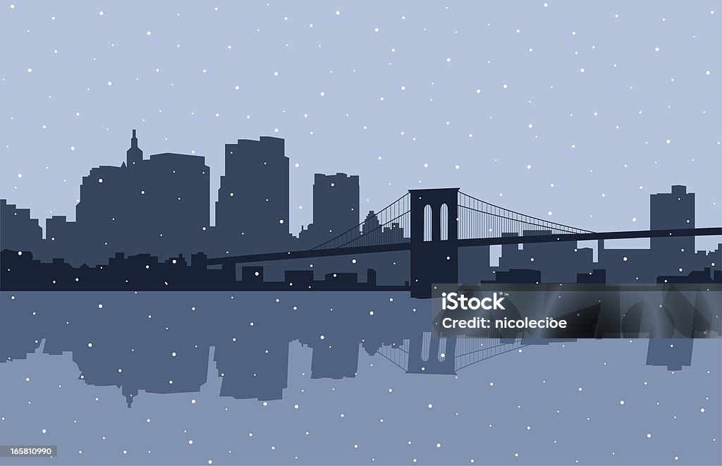 Puente de Brooklyn de nieve - arte vectorial de Ciudad de Nueva York libre de derechos