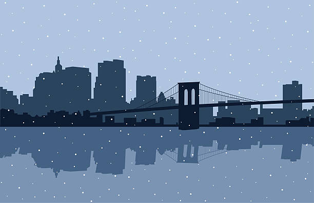 ilustraciones, imágenes clip art, dibujos animados e iconos de stock de puente de brooklyn de nieve - east river illustrations