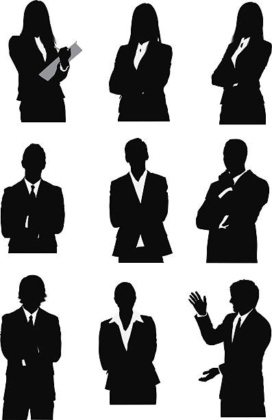 Silhouette of business executives Silhouette of business executiveshttp://www.twodozendesign.info/i/1.png well dressed man standing stock illustrations