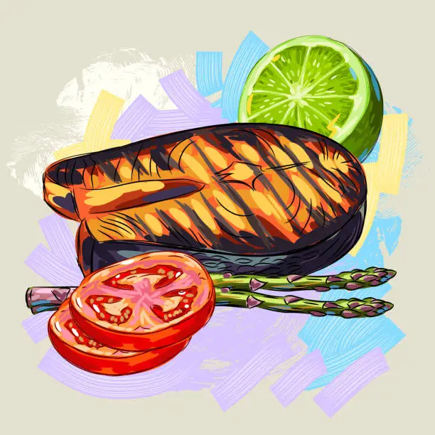 Vector illustration of Grilled Salmon