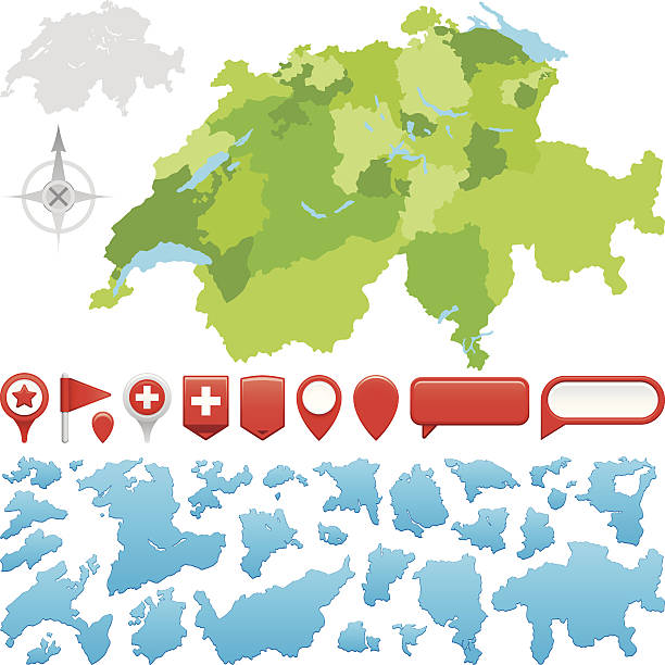 ilustraciones, imágenes clip art, dibujos animados e iconos de stock de suiza cantons - switzerland