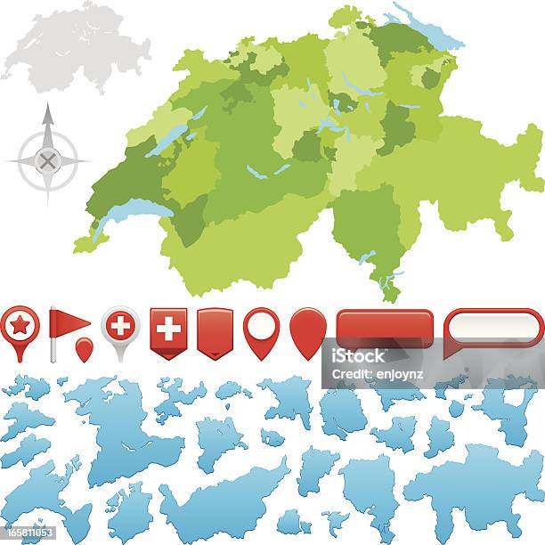 Швейцария Кантоны — стоковая векторная графика и другие изображения на тему Карта - Карта, Швейцария, Культура Швейцарии