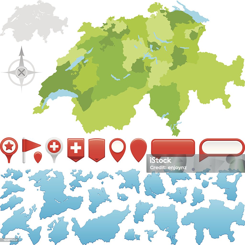 Switzerland Cantons Map showing the 26 cantons that make up Switzerland. All on labelled layers. Global colours used. Map stock vector