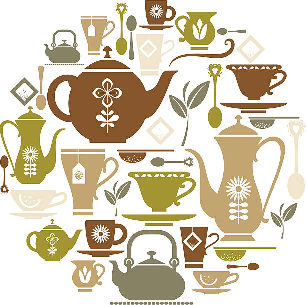 ilustrações de stock, clip art, desenhos animados e ícones de conjunto de ícones de chá - green tea tea tea cup cup