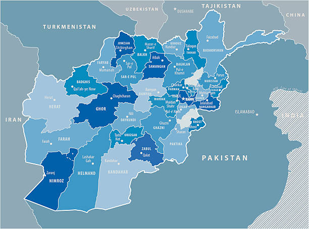 ilustrações, clipart, desenhos animados e ícones de mapa do afeganistão-azul - turquemenistão