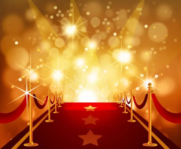 Vector illustration of Red Carpet with Bright Flashy Background