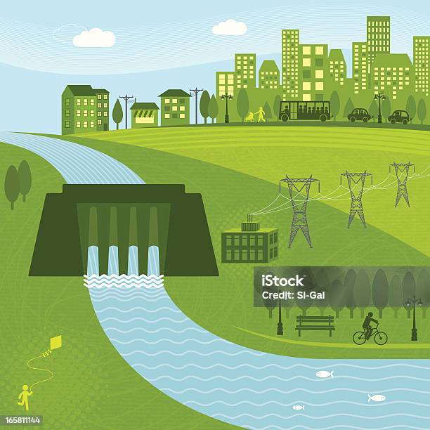 Hydro Energia - Stockowe grafiki wektorowe i więcej obrazów Energia hydroelektryczna - Energia hydroelektryczna, Tama, Rzeka