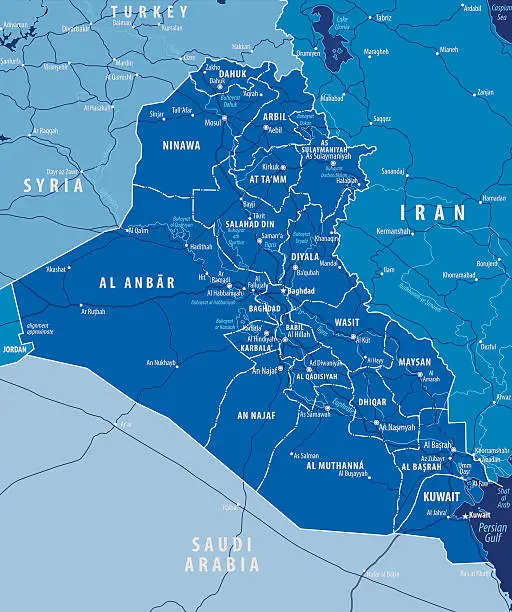 Vector illustration of Map Of Iraq-Blue