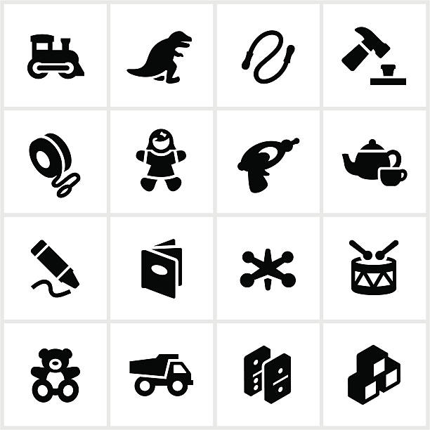 Children's Toys Icons Icons depicting common children's toys. All white stokes/shapes are cut from the icons and merged allowing the background to show through. colouring stock illustrations
