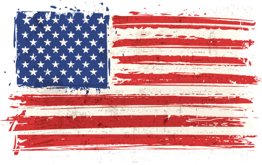 Vector illustration of isolated painted flag of United States of America on wall.