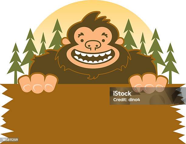 Bigfoot 笑顔ホールドサインインの森 - 雪男横断のベクターアート素材や画像を多数ご用意 - 雪男横断, ビッグフット, 笑顔