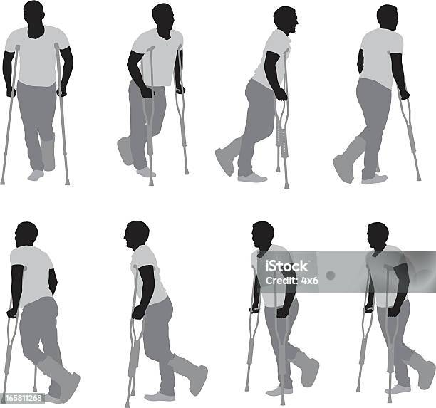 Ilustración de Heridas Hombre Walkiing Con La Ayuda De Crutches y más Vectores Libres de Derechos de Muleta - Muleta, Personas, Una persona